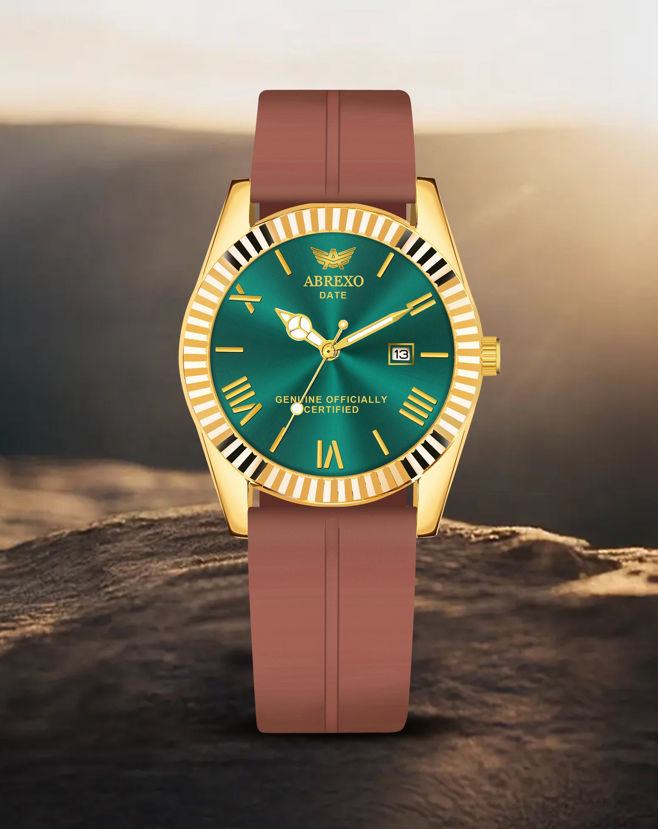 ABREXO, TYCOON Series Date Working Analog Watch For Men (Quartz, Magnet Strap, Green, Gold)
