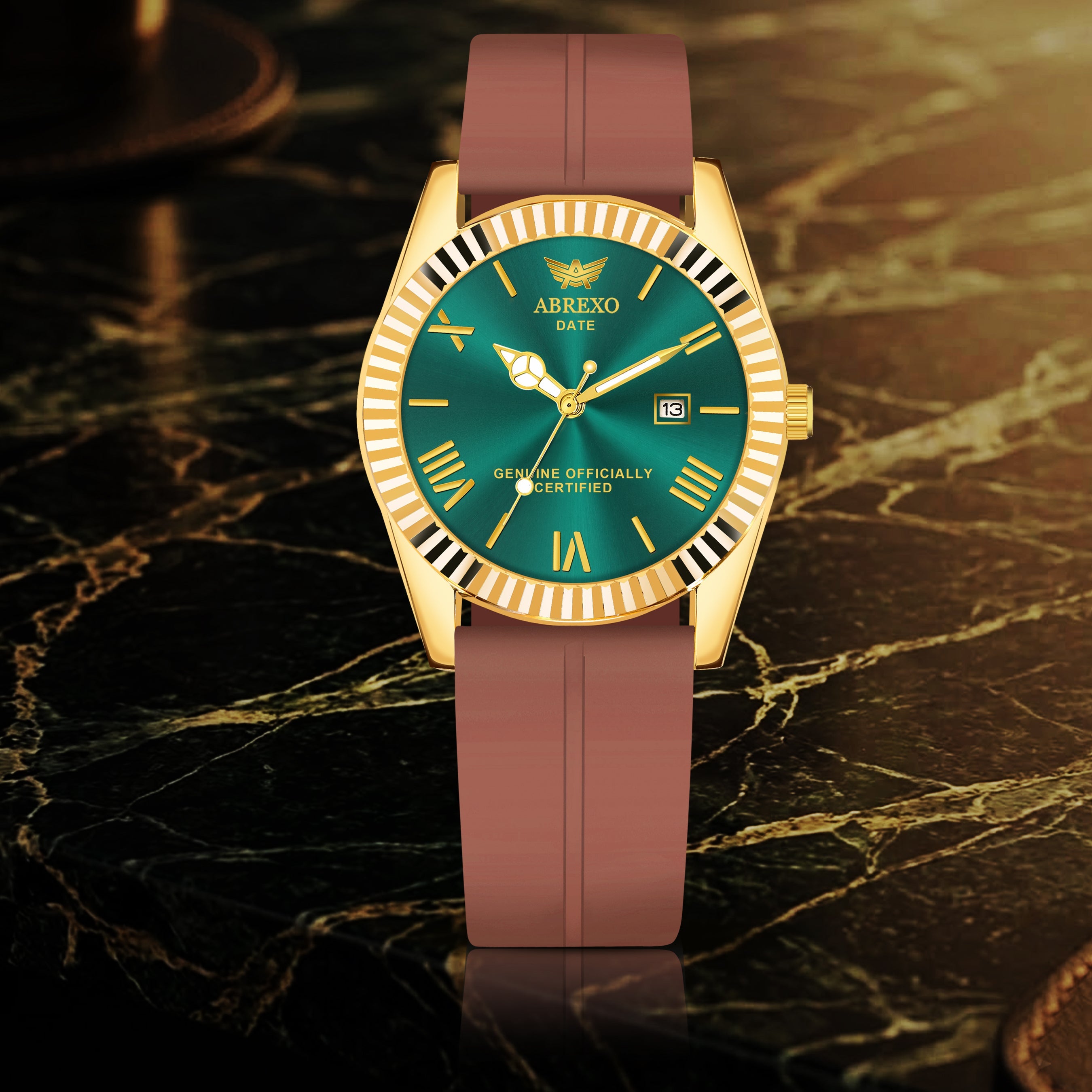 ABREXO, TYCOON Series Date Working Analog Watch For Men (Quartz, Magnet Strap, Green, Gold)