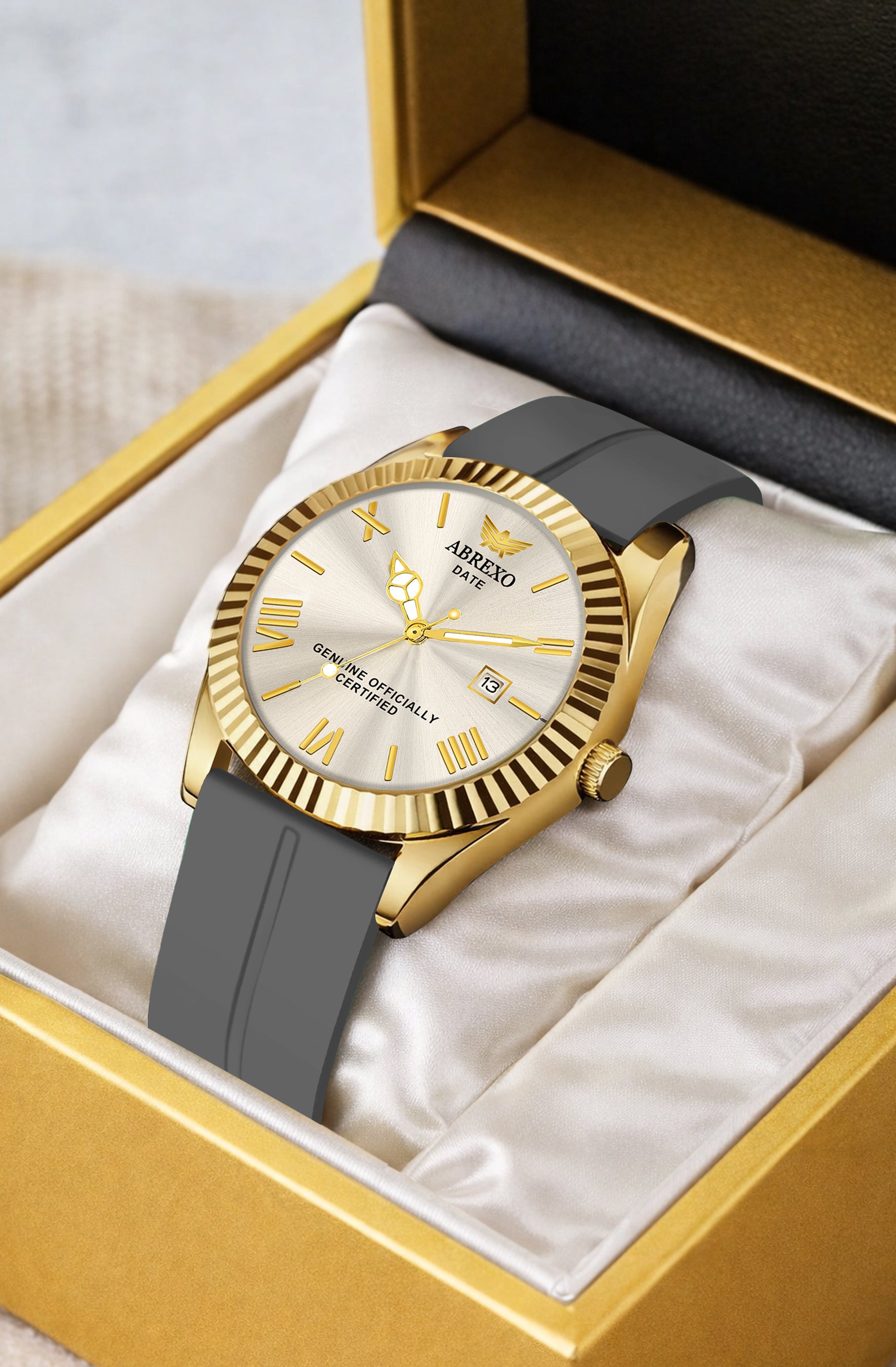 ABREXO, TYCOON Series Date Working Analog Watch For Men (Quartz, Magnet Strap, Green, Gold)