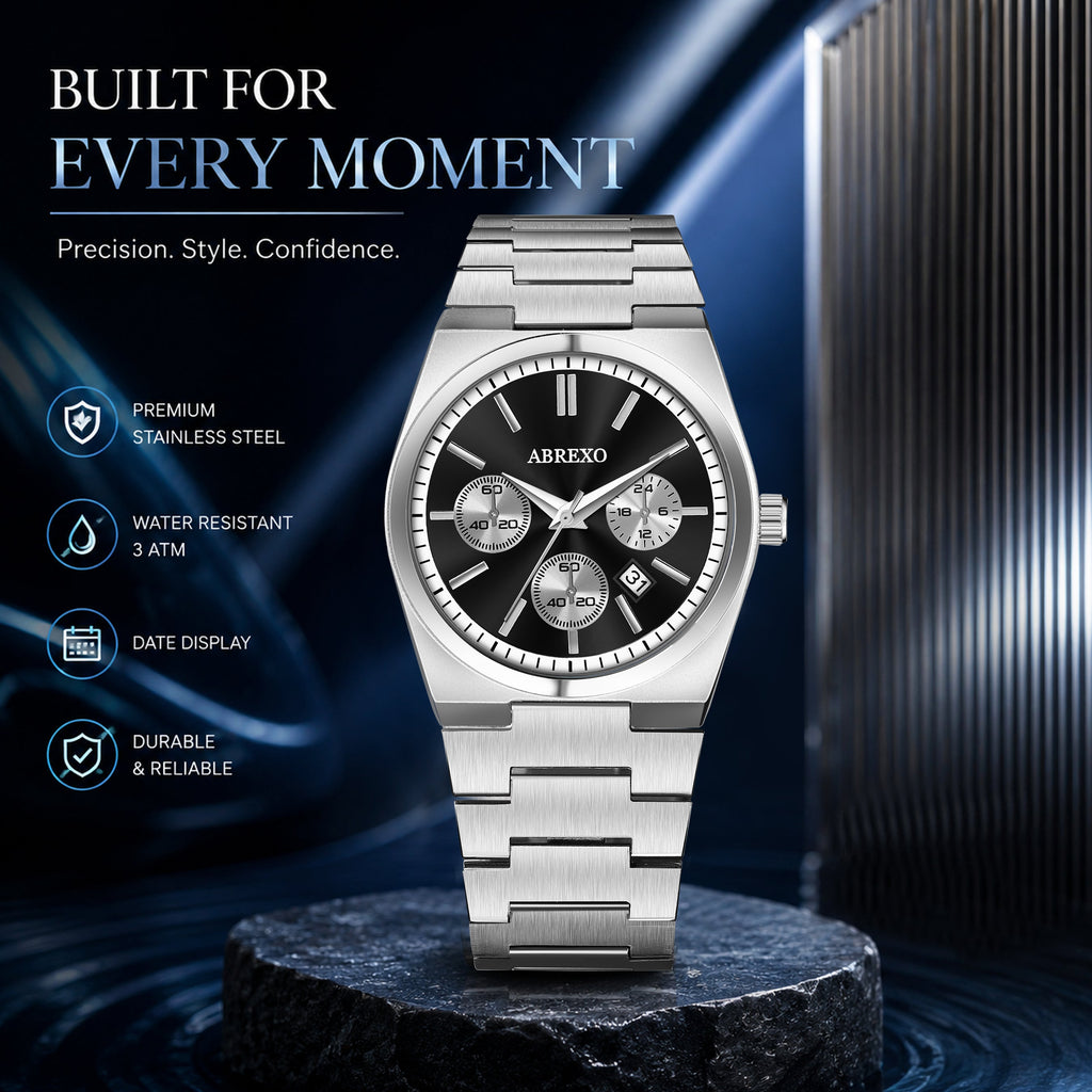 ABREXO, CEO Series Analog Watch For Men (Quartz, Stainless Steel, Silver)