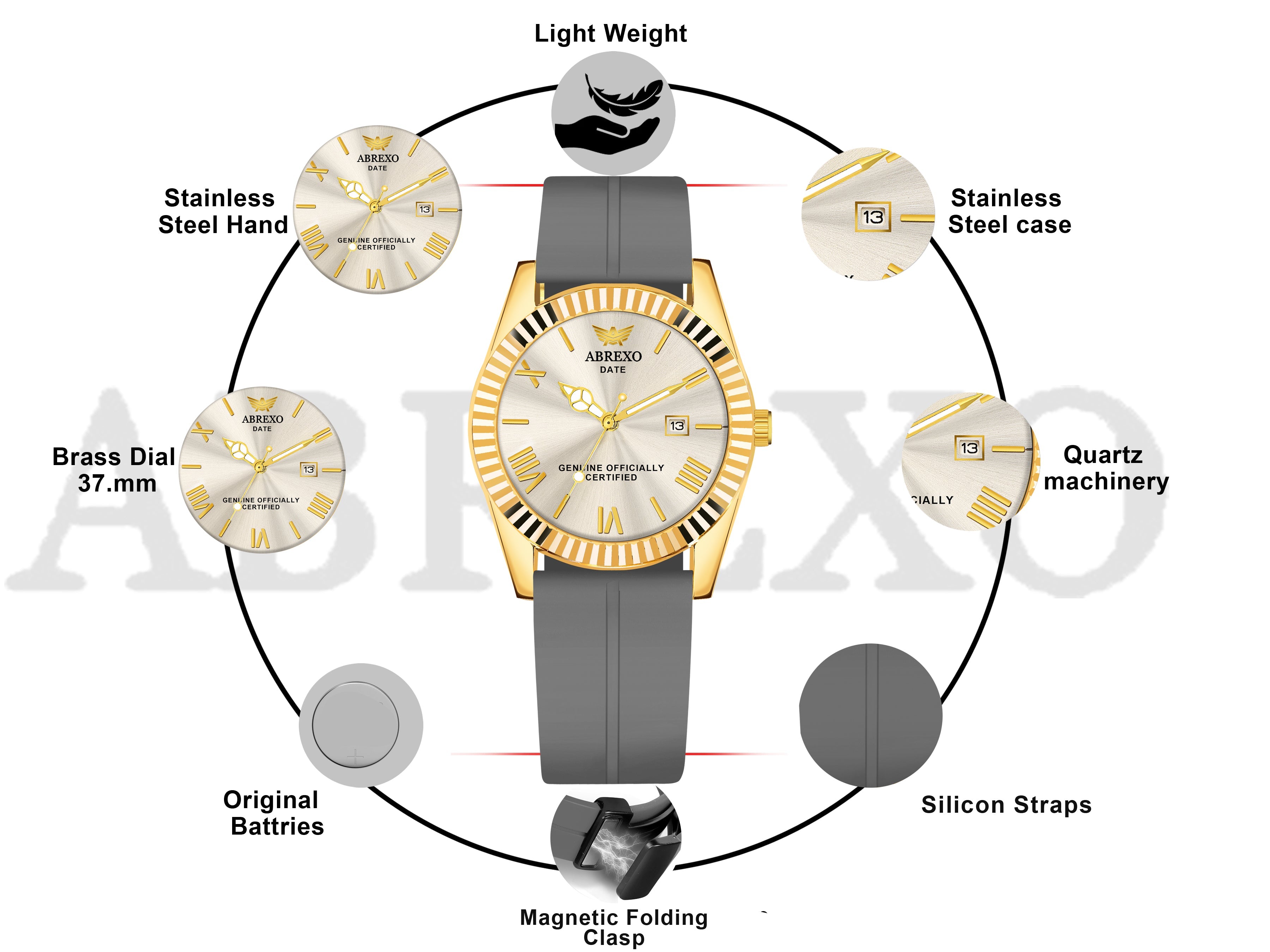 ABREXO, TYCOON Series Date Working Analog Watch For Men (Quartz, Magnet Strap, Green, Gold)