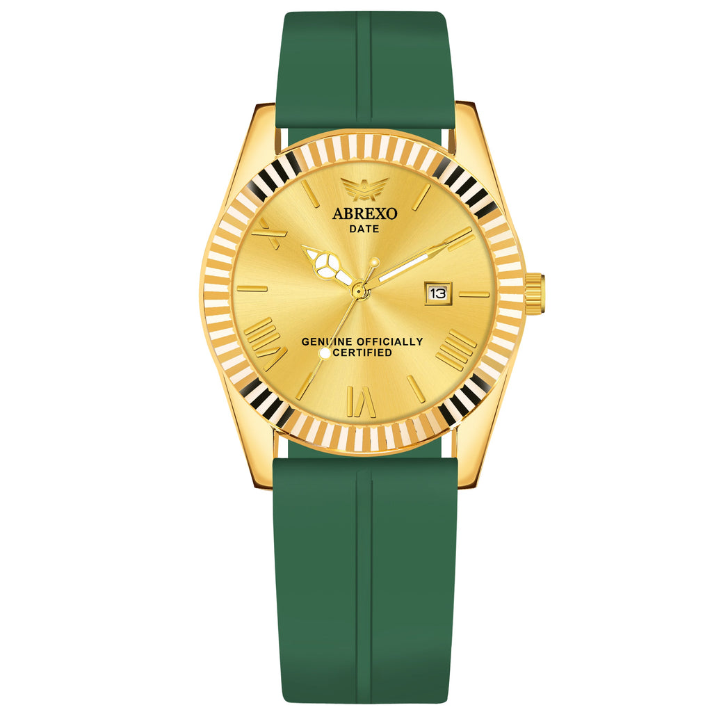 ABREXO, TYCOON Series Date Working Analog Watch For Men (Quartz, Magnet Strap, Green, Gold)