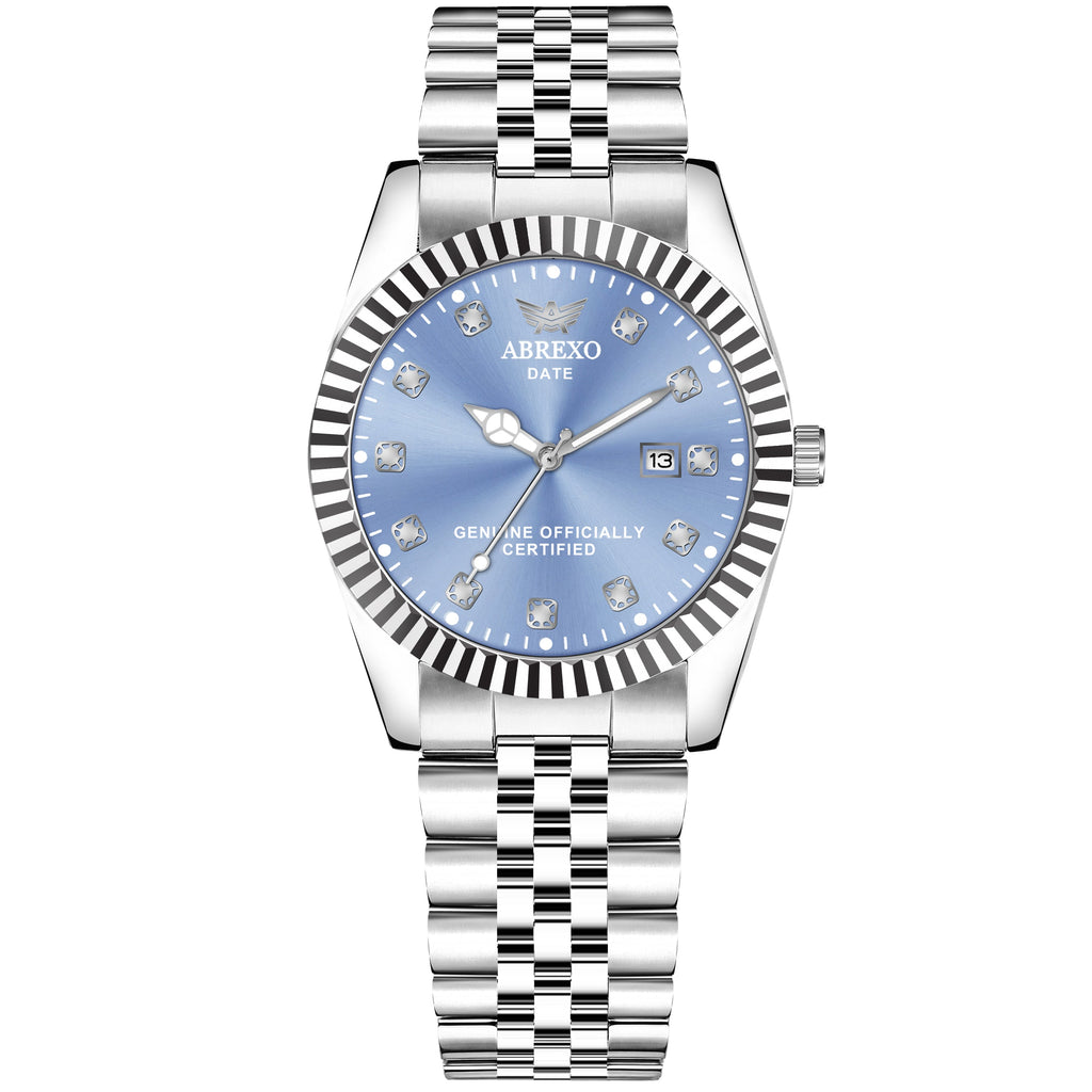 ABREXO, AESTHETIC Series Analog Watch For Men (Quartz, Stainless Steel, Silver, Skyblue)