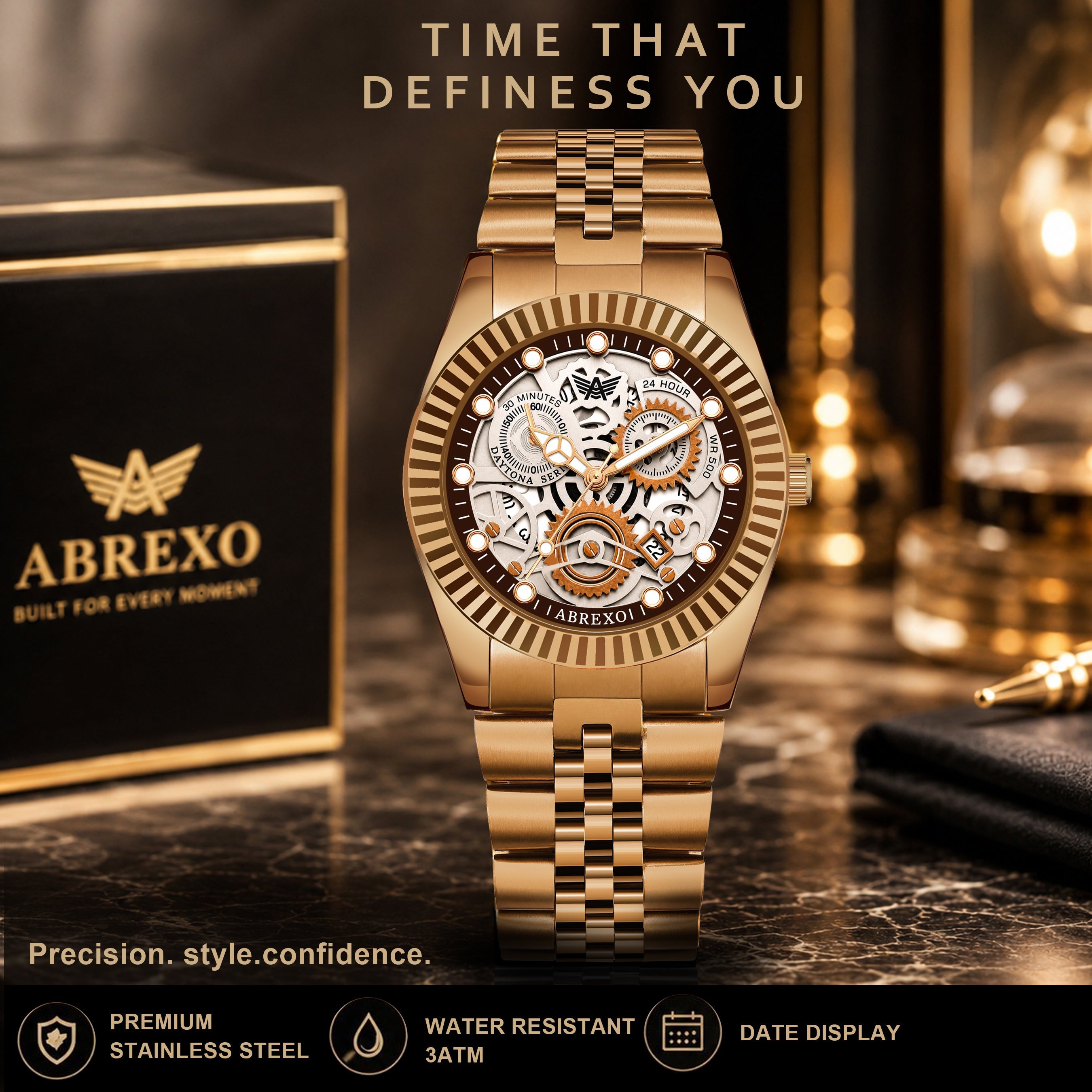 ABREXO DAYTONA Series Analog Watch For Men (Quartz, Stainless Steel, Luxury Watch)