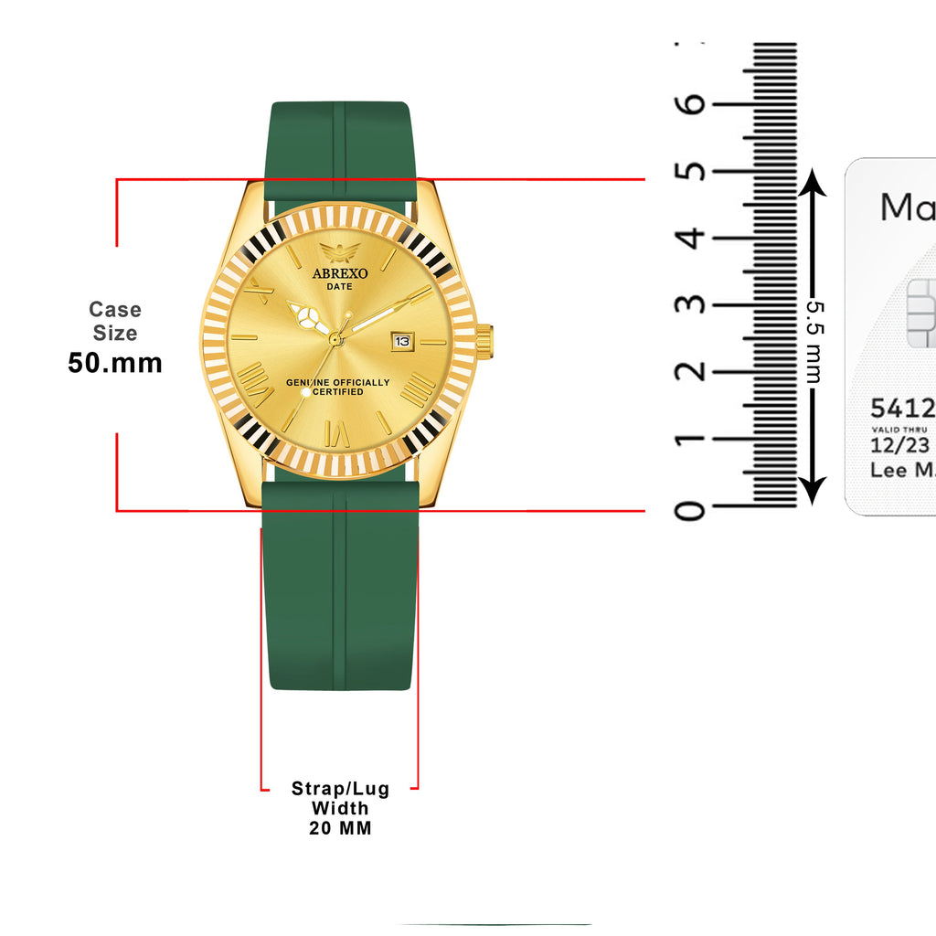 ABREXO, TYCOON Series Date Working Analog Watch For Men (Quartz, Magnet Strap, Green, Gold)