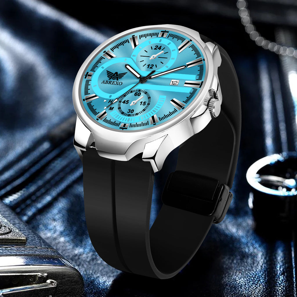 ABREXO, Black Dial Black Magnet Strap Analog Watch For Men (Quartz, Date Display, Men)