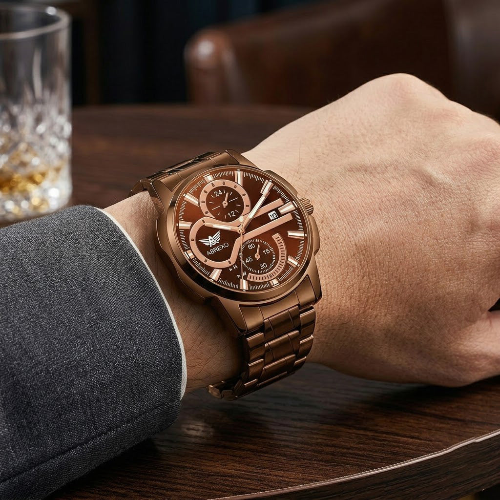 Premium Brown Steel Chrono Style Luxury Watch