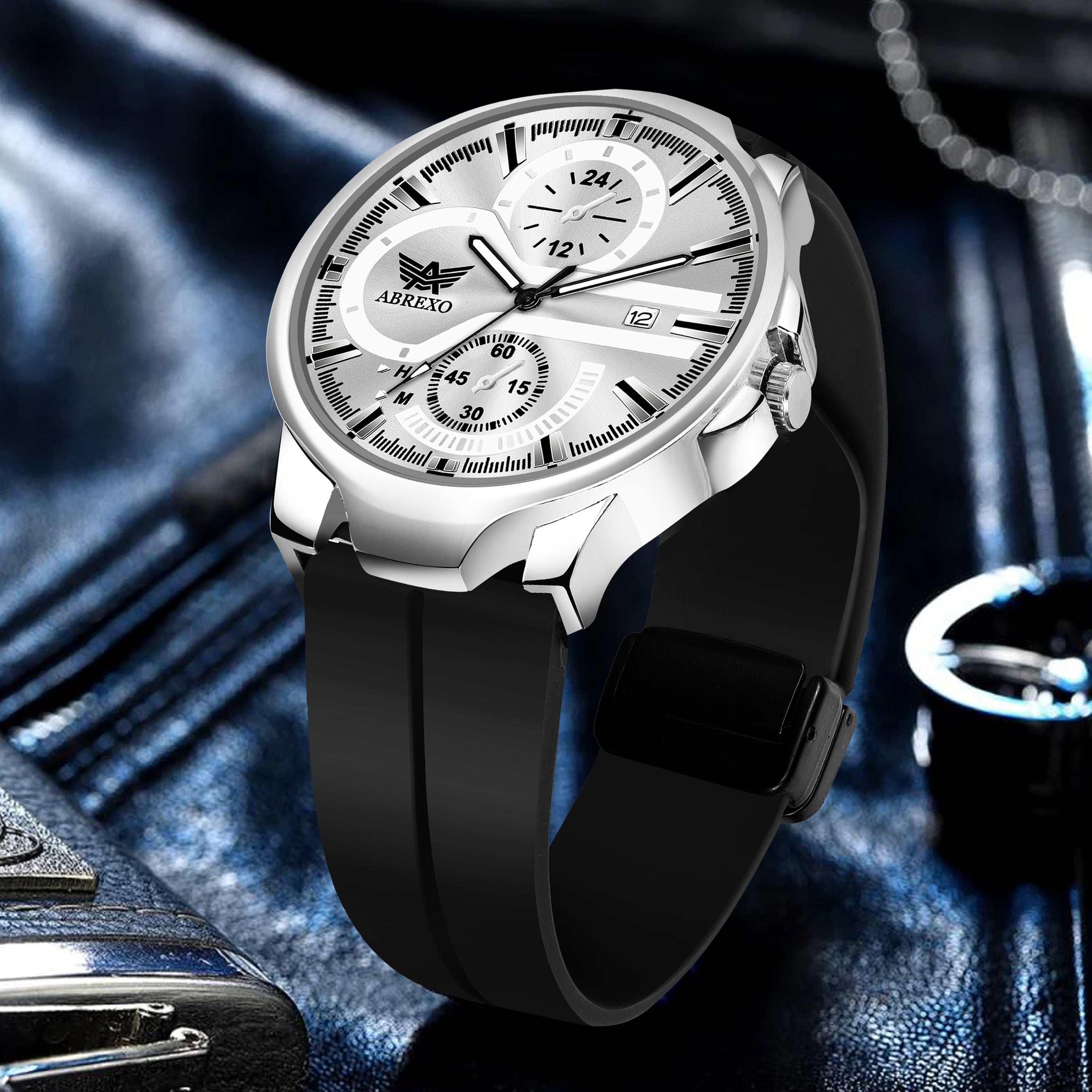 ABREXO, Black Dial Black Magnet Strap Analog Watch For Men (Quartz, Date Display, Men)