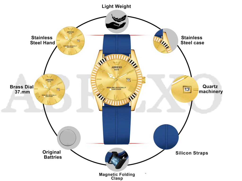 ABREXO, TYCOON Series Date Working Analog Watch For Men (Quartz, Magnet Strap, Green, Gold)
