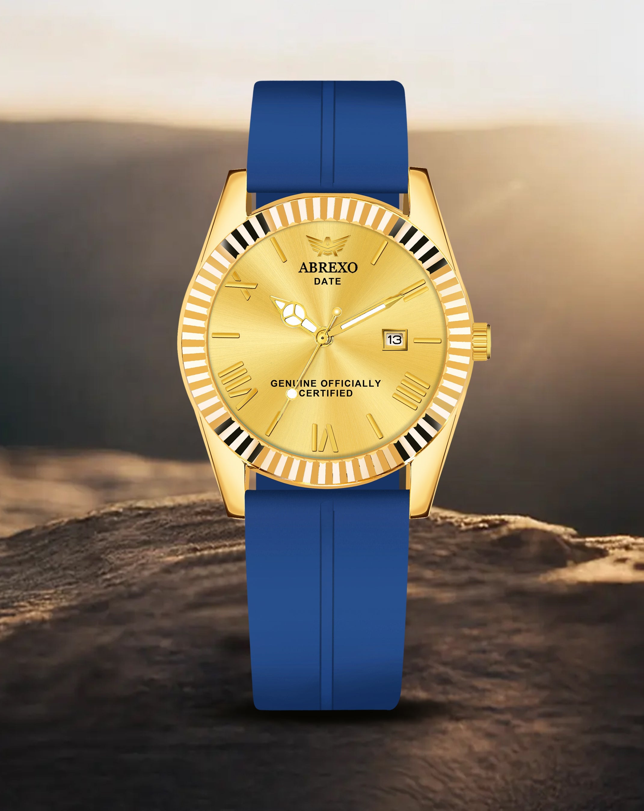 ABREXO, TYCOON Series Date Working Analog Watch For Men (Quartz, Magnet Strap, Green, Gold)