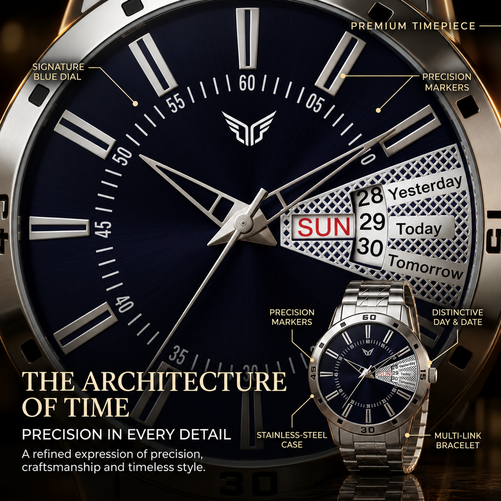 Men’s Premium Blue Sunburst Dial Stainless Steel Analog Watch- AB42