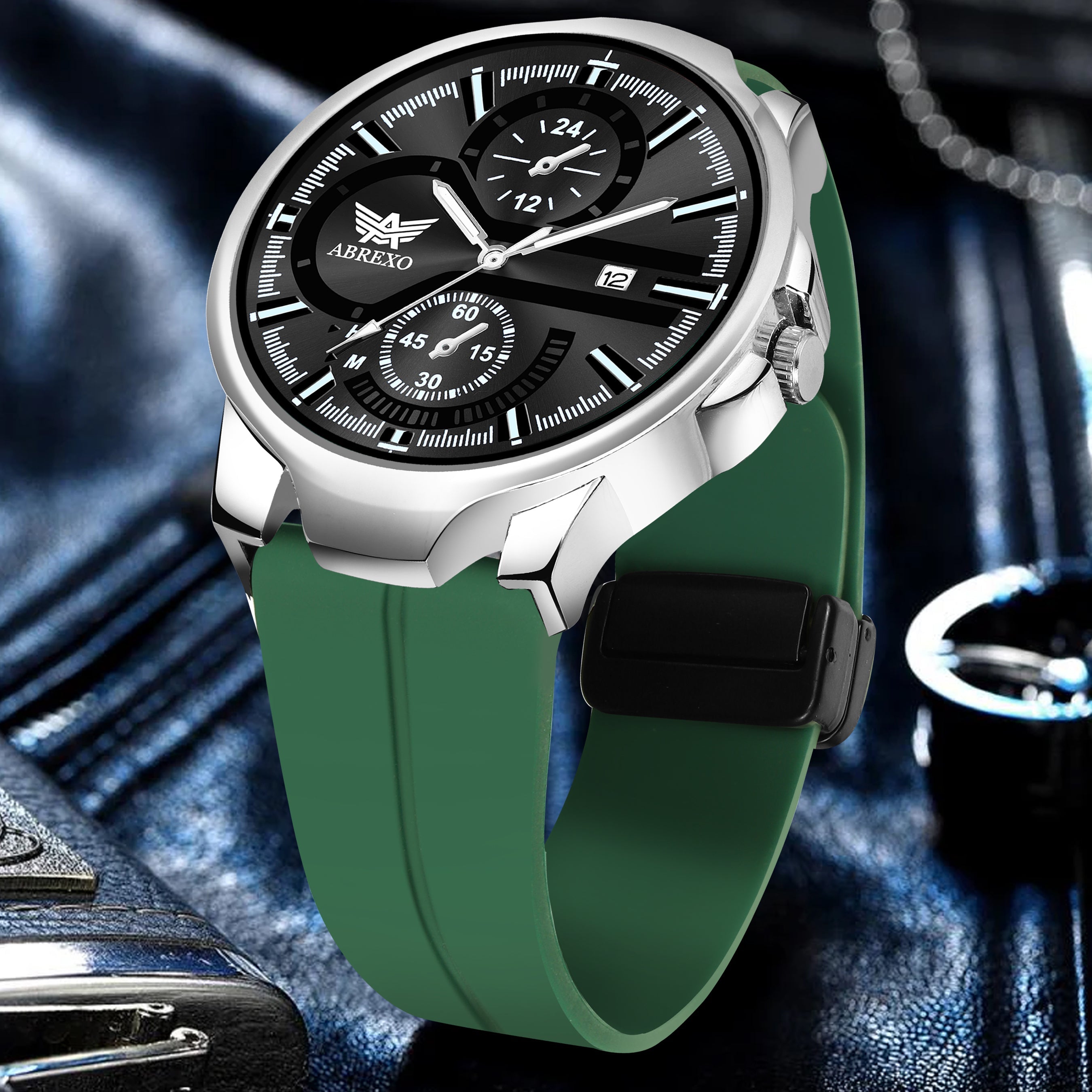ABREXO, Black Dial Black Magnet Strap Analog Watch For Men (Quartz, Date Display, Men)