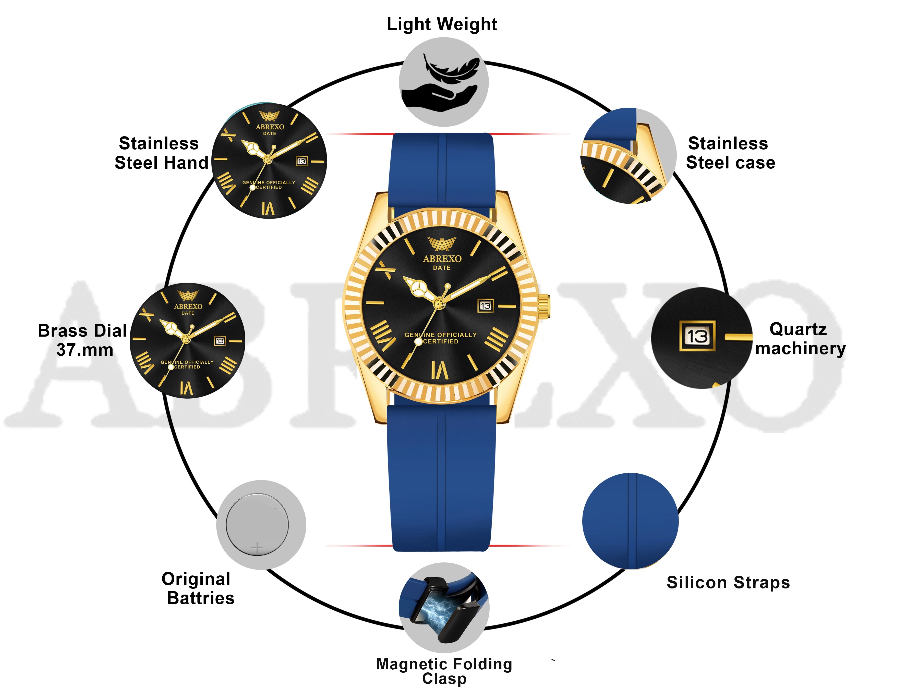 ABREXO, TYCOON Series Date Working Analog Watch For Men (Quartz, Magnet Strap, Green, Gold)