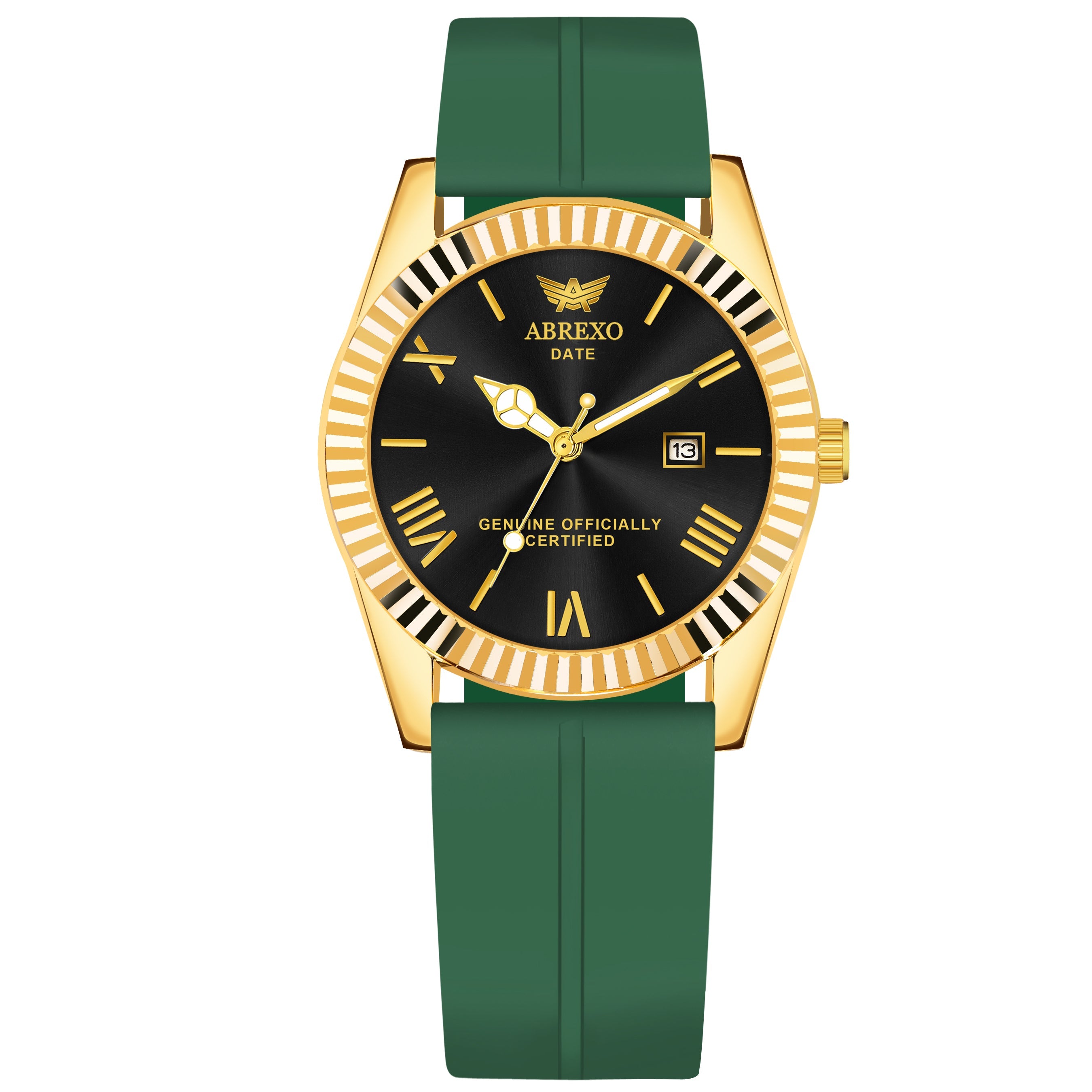 ABREXO, TYCOON Series Date Working Analog Watch For Men (Quartz, Magnet Strap, Green, Gold)