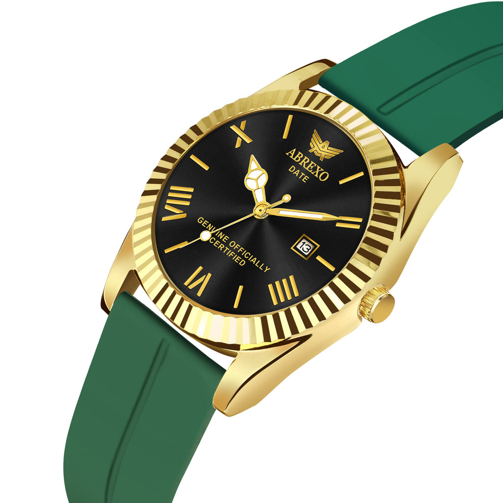 ABREXO, TYCOON Series Date Working Analog Watch For Men (Quartz, Magnet Strap, Green, Gold)