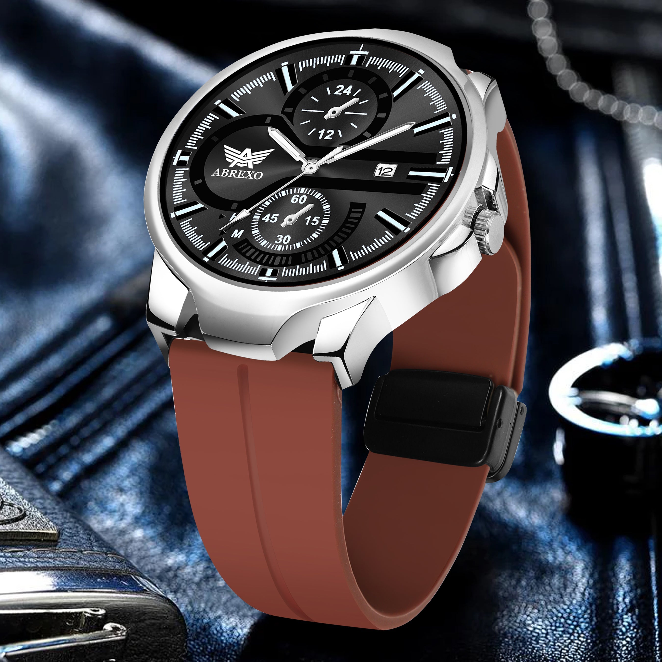ABREXO, Black Dial Black Magnet Strap Analog Watch For Men (Quartz, Date Display, Men)