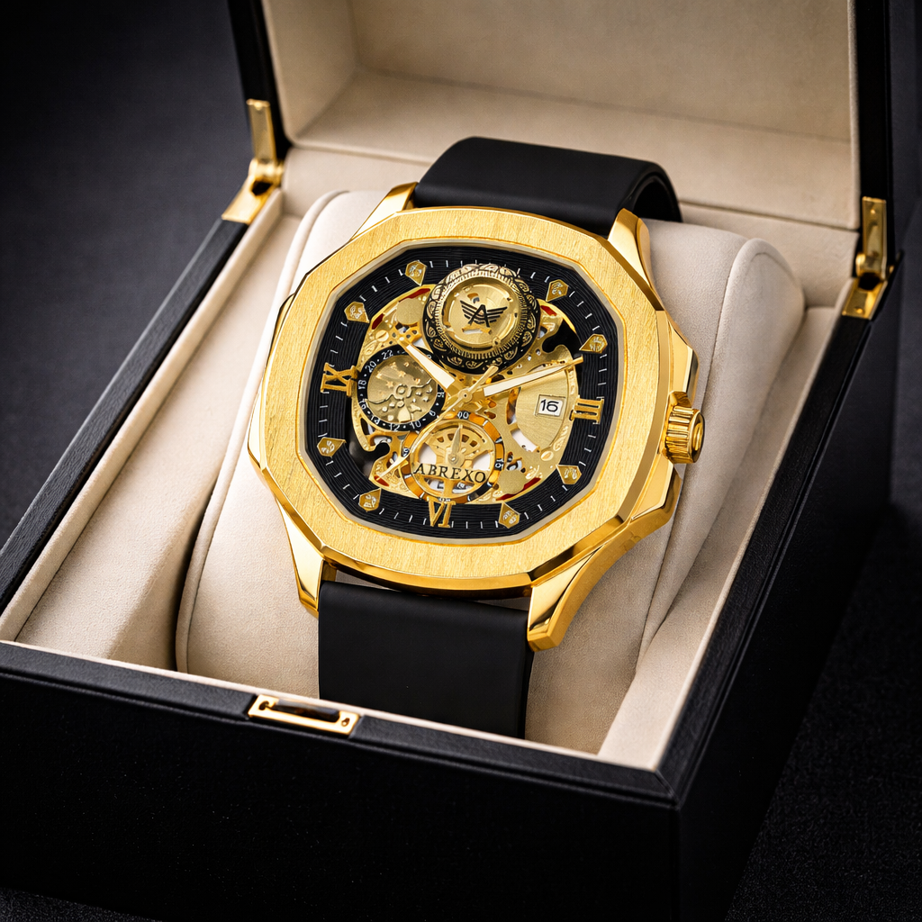 ABREXO, GODFATHER Series Analog Watch For Men (Quartz, Silicone Strap, Golden)