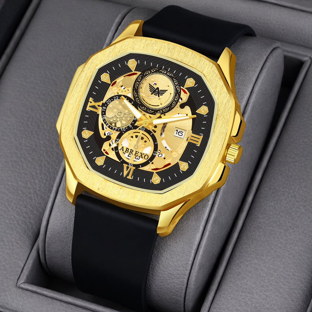 ABREXO, GODFATHER Series Analog Watch For Men (Quartz, Silicone Strap, Golden)