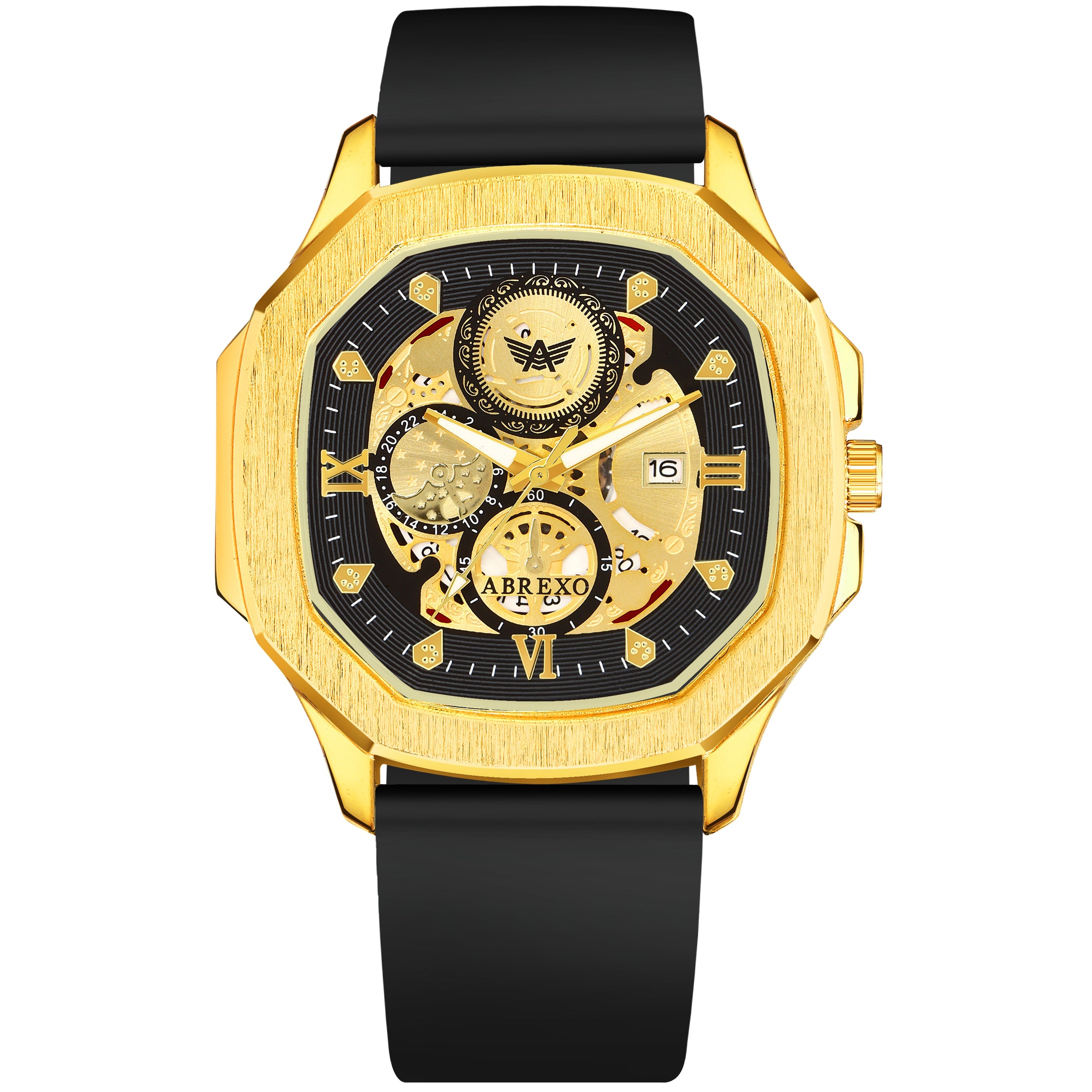 ABREXO, GODFATHER Series Analog Watch For Men (Quartz, Silicone Strap, Golden)