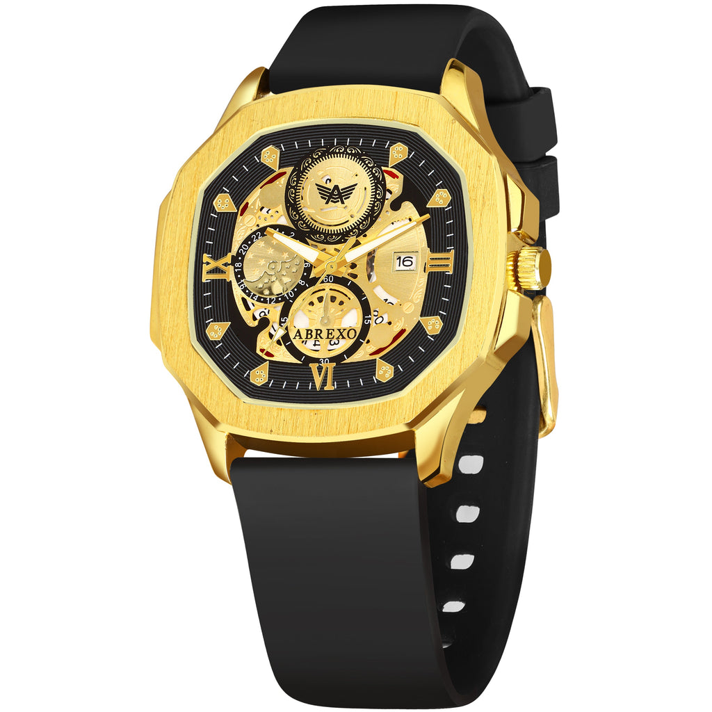 ABREXO, GODFATHER Series Analog Watch For Men (Quartz, Silicone Strap, Golden)