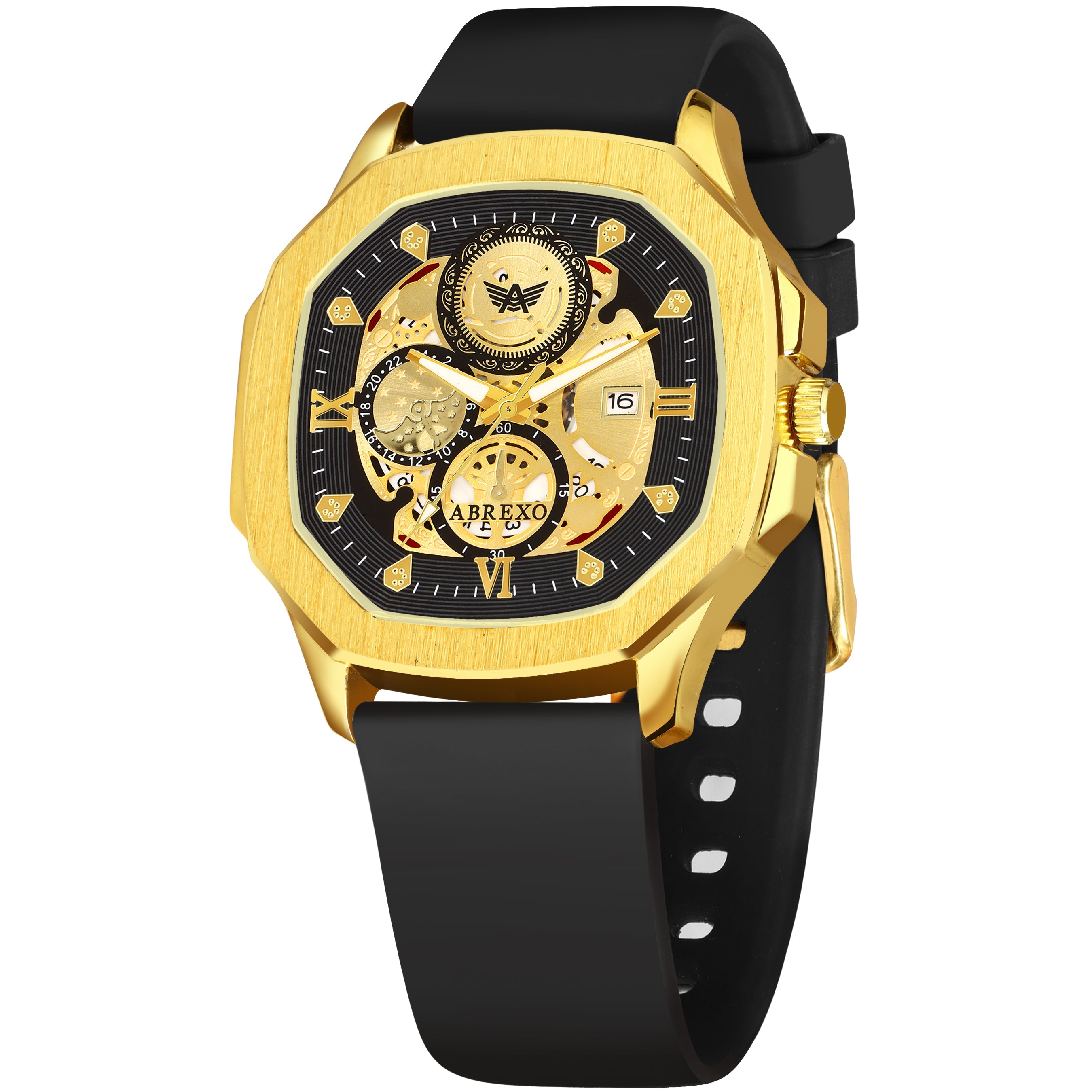 ABREXO, GODFATHER Series Analog Watch For Men (Quartz, Silicone Strap, Golden)
