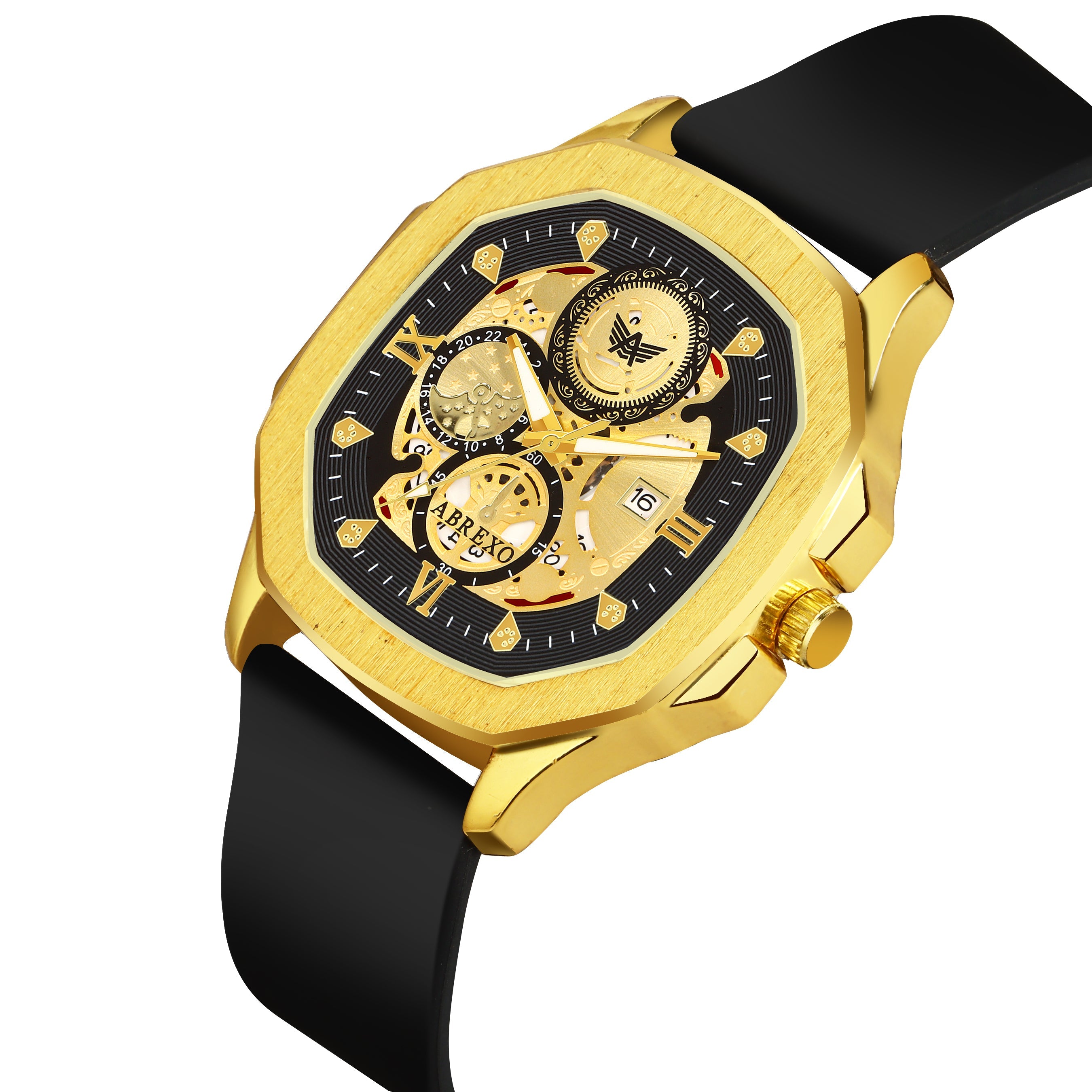ABREXO, GODFATHER Series Analog Watch For Men (Quartz, Silicone Strap, Golden)