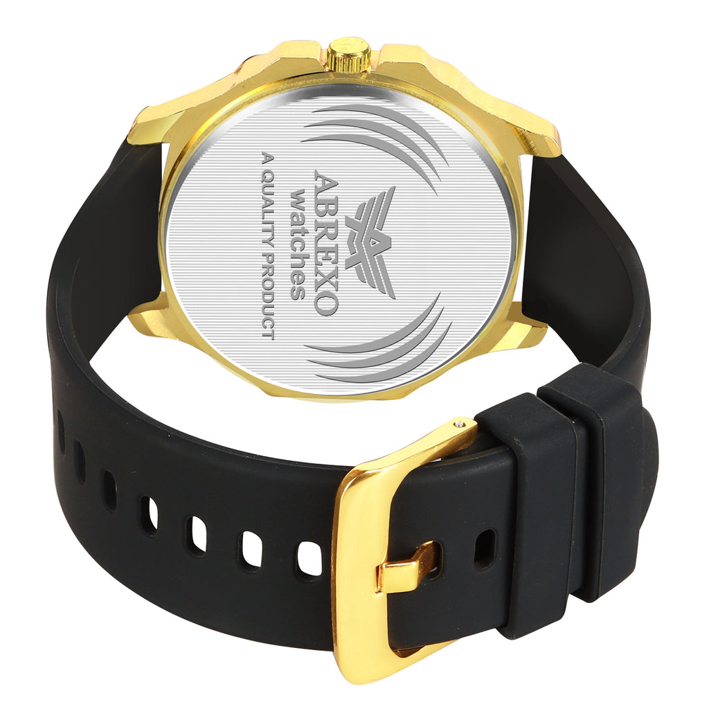 ABREXO, GODFATHER Series Analog Watch For Men (Quartz, Silicone Strap, Golden)