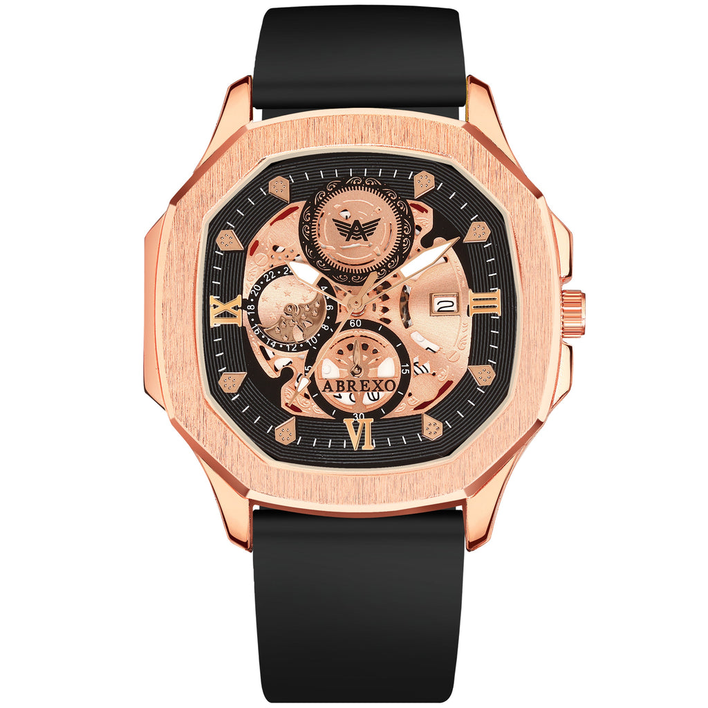 ABREXO, GODFATHER Series Analog Watch For Men (Quartz, Silicone Strap, Golden)