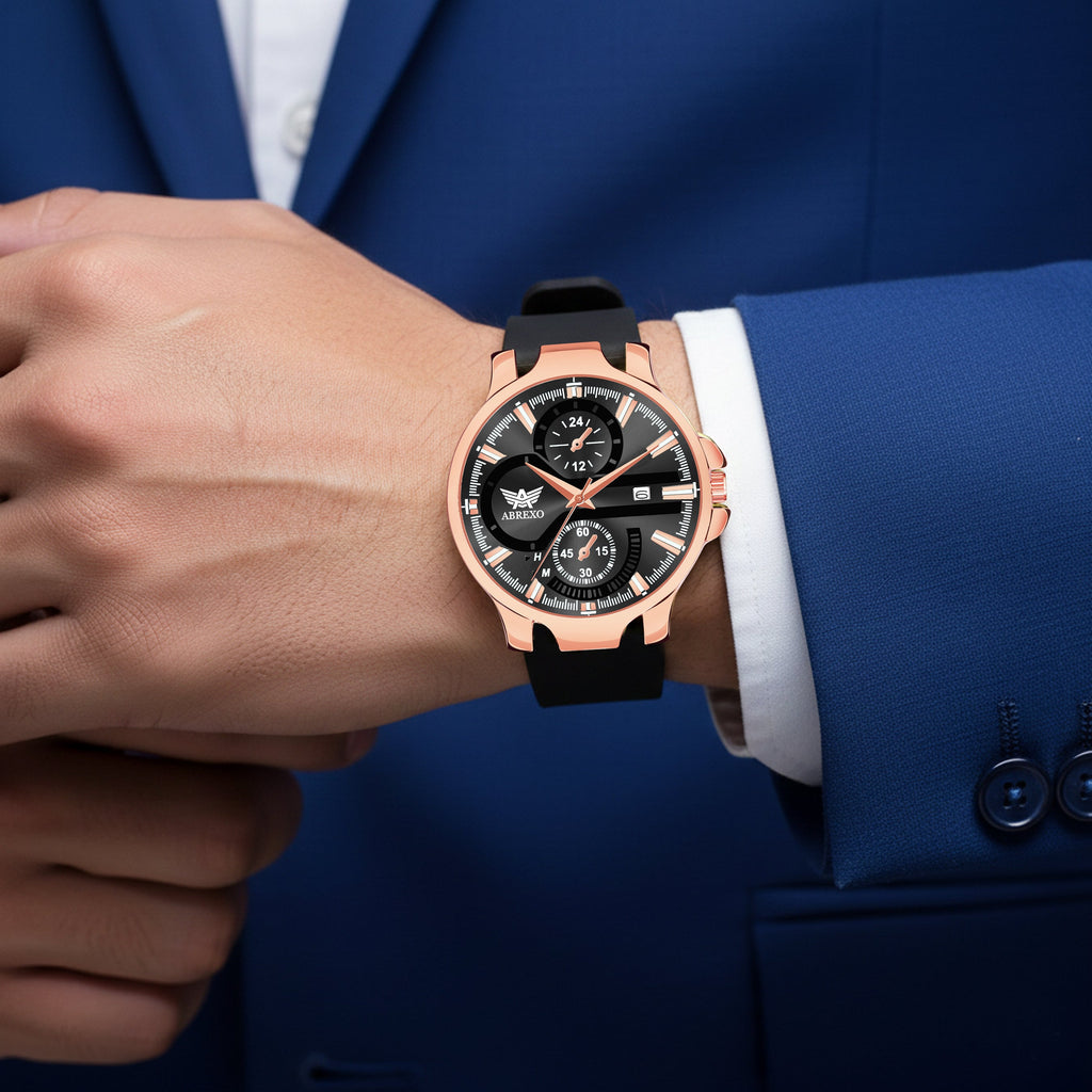ABREXO, ALPHA Series Analog Watch For Men (Quartz, Silicone, Rosegold)