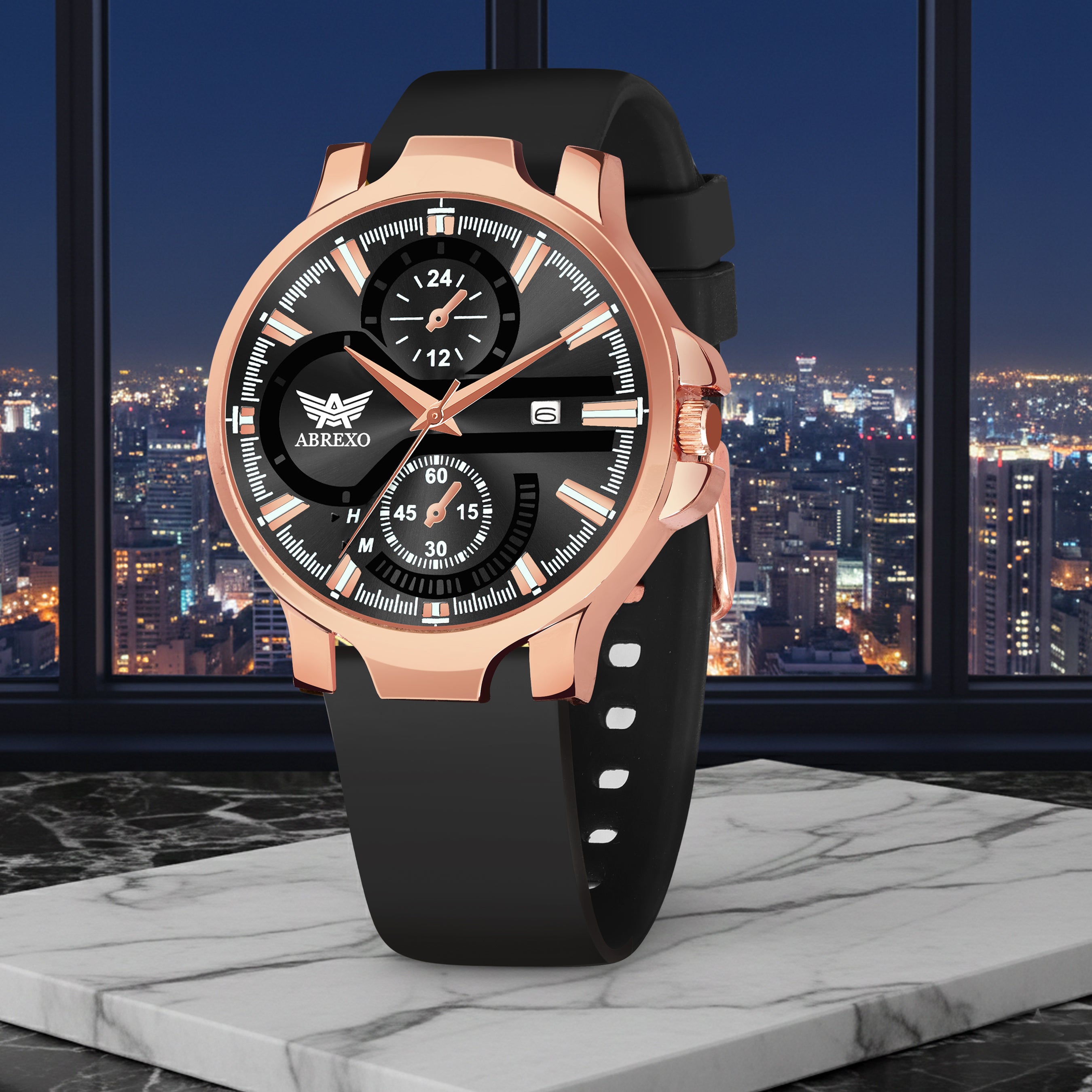 ABREXO, ALPHA Series Analog Watch For Men (Quartz, Silicone, Rosegold)