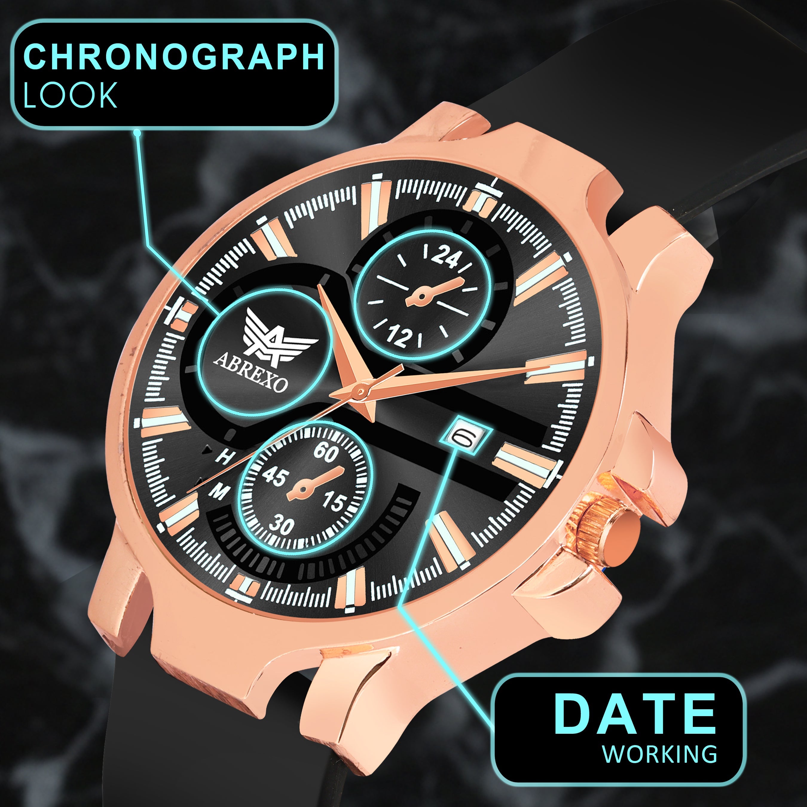 ABREXO, ALPHA Series Analog Watch For Men (Quartz, Silicone, Rosegold)