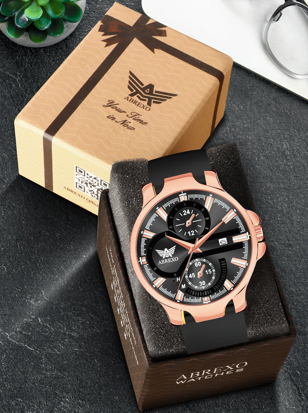 ABREXO, ALPHA Series Analog Watch For Men (Quartz, Silicone, Rosegold)