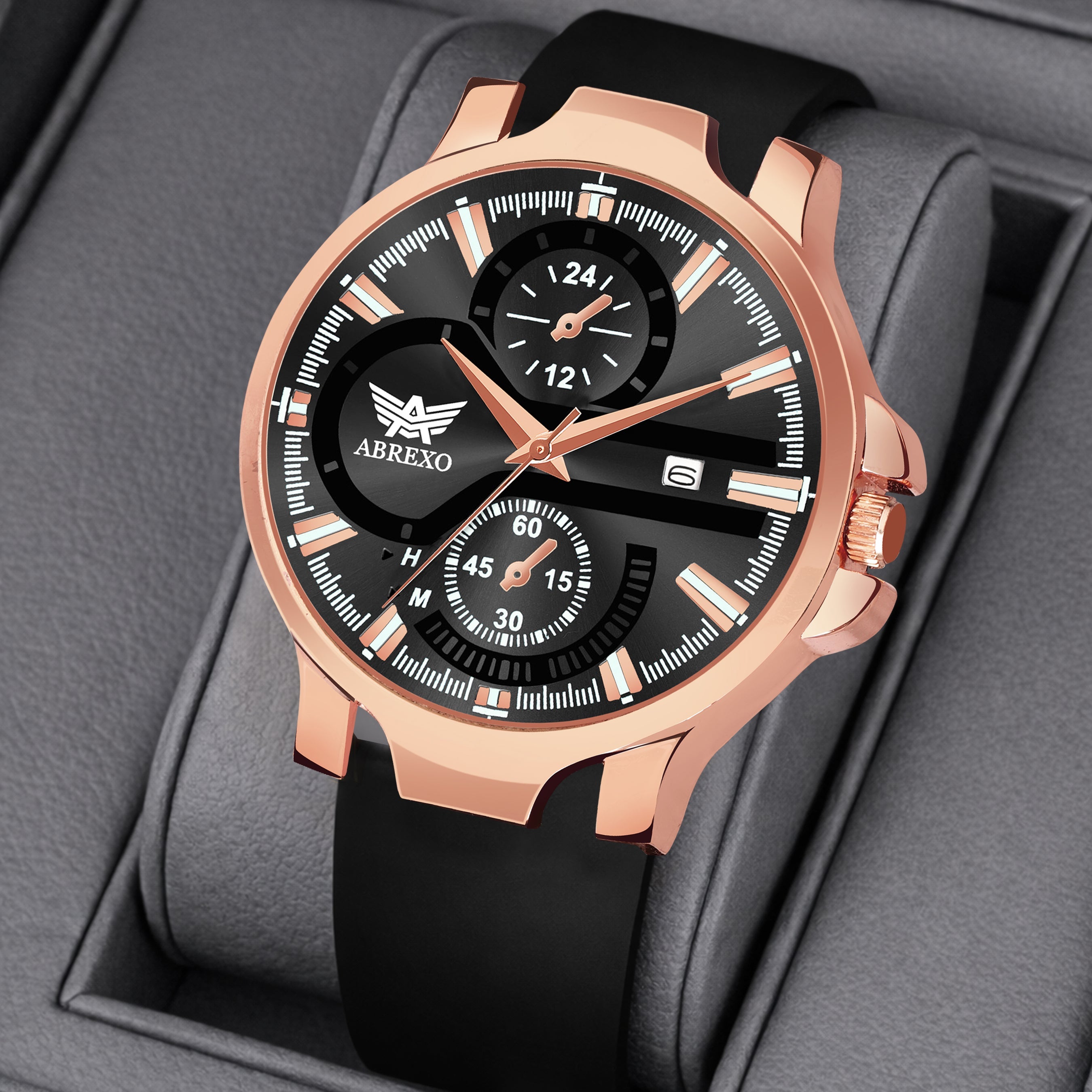 ABREXO, ALPHA Series Analog Watch For Men (Quartz, Silicone, Rosegold)