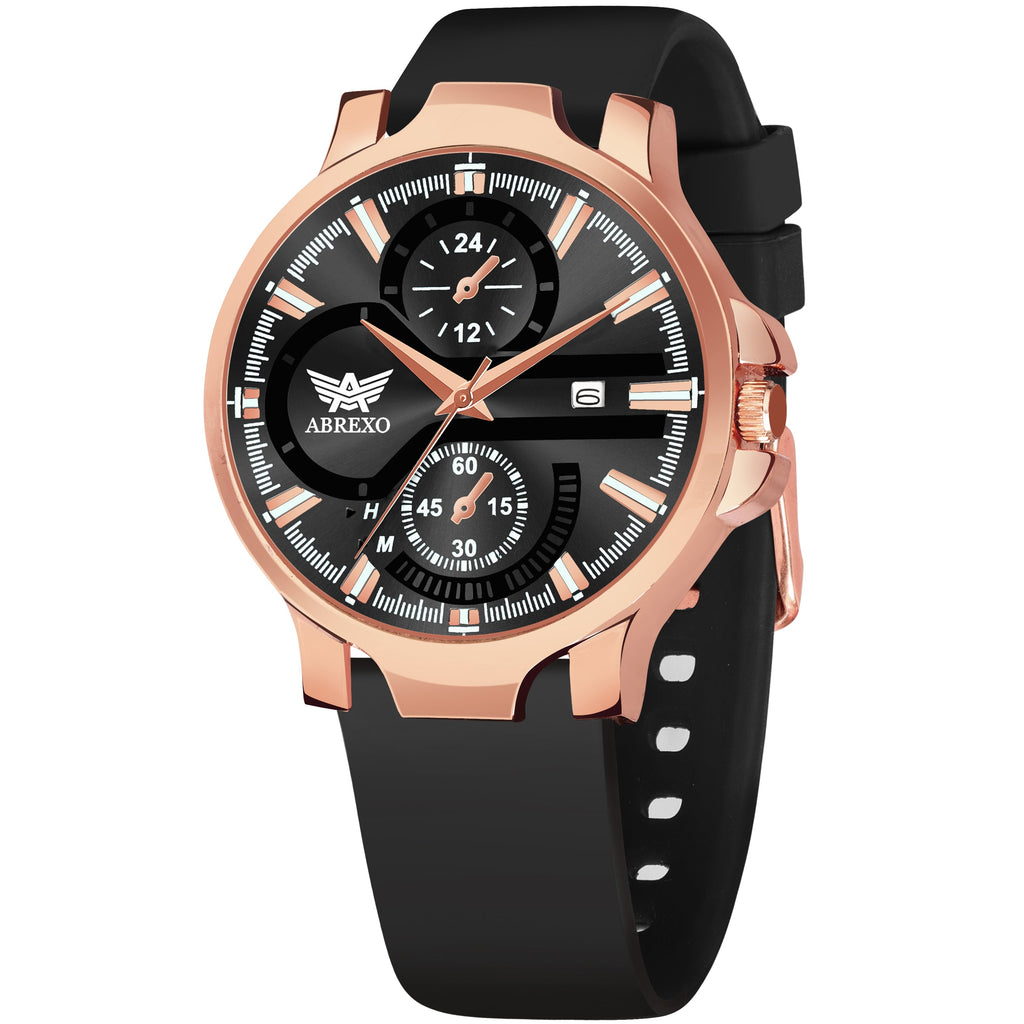 ABREXO, ALPHA Series Analog Watch For Men (Quartz, Silicone, Rosegold)