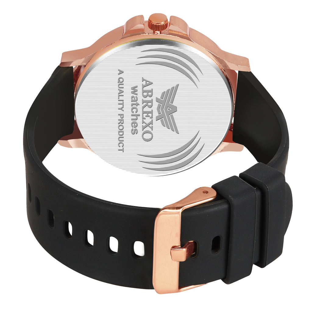 ABREXO, ALPHA Series Analog Watch For Men (Quartz, Silicone, Rosegold)