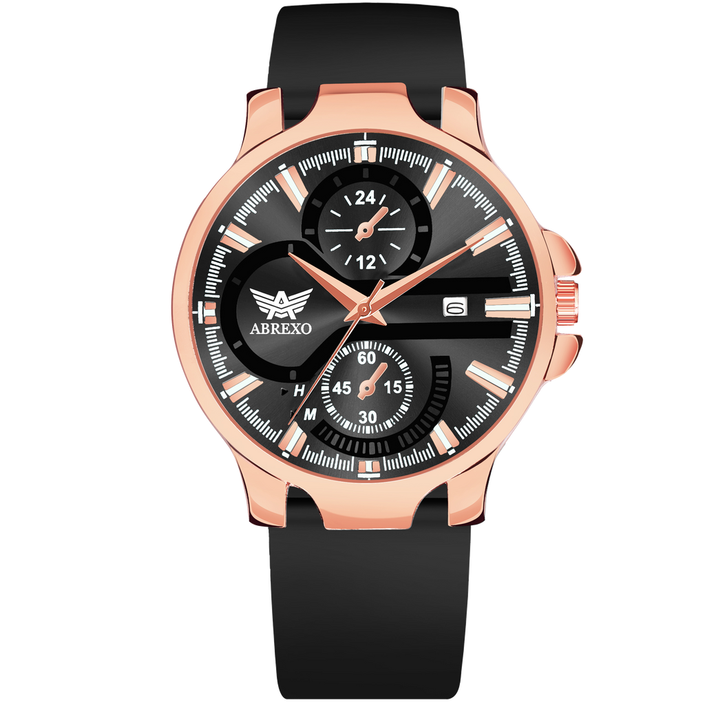 ABREXO, ALPHA Series Analog Watch For Men (Quartz, Silicone, Rosegold)