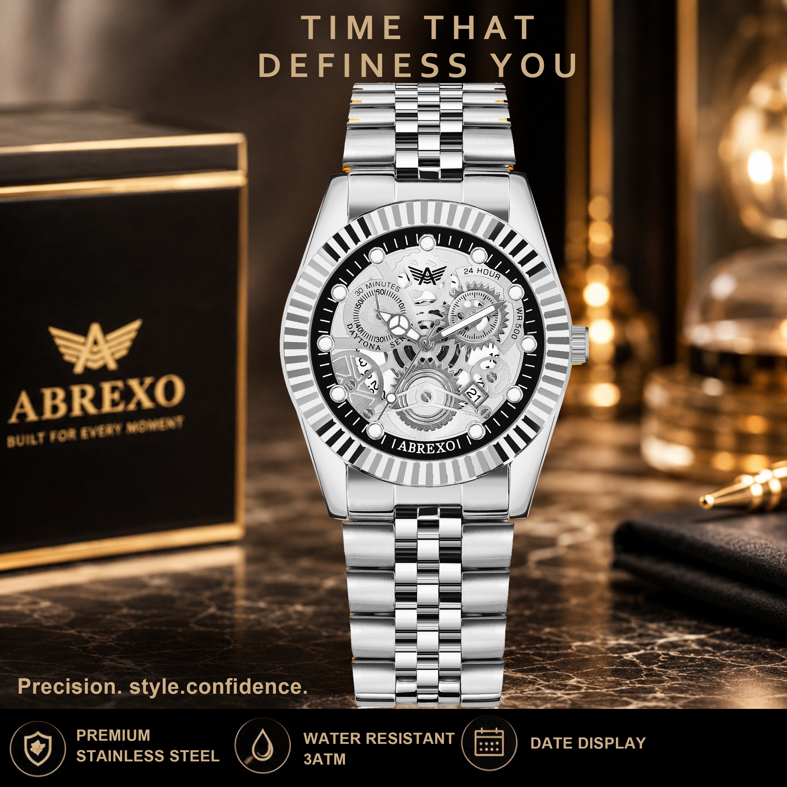 ABREXO DAYTONA Series Analog Watch For Men (Quartz, Stainless Steel, Luxury Watch)