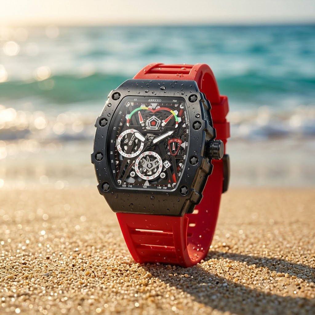 Chrono Style Men’s Sports Watch – Red & Black