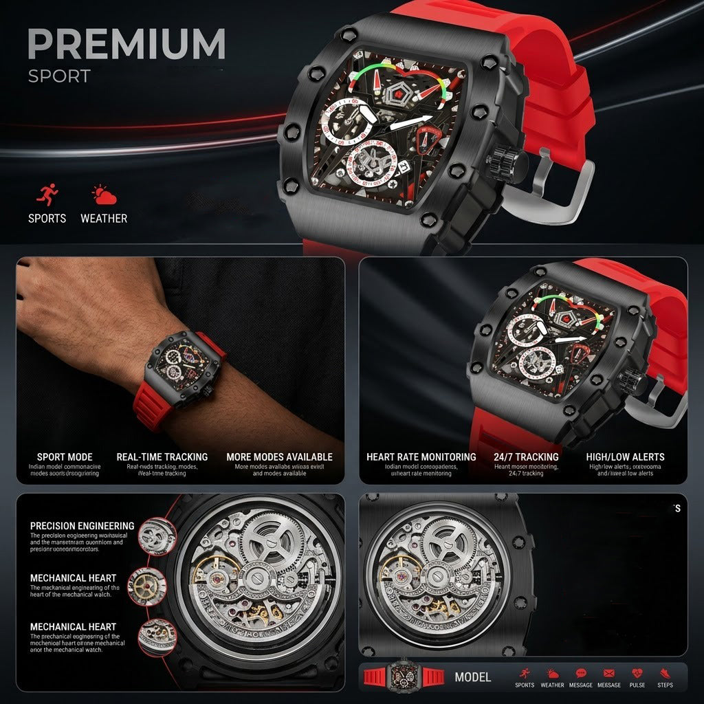 Chrono Style Men’s Sports Watch – Red & Black