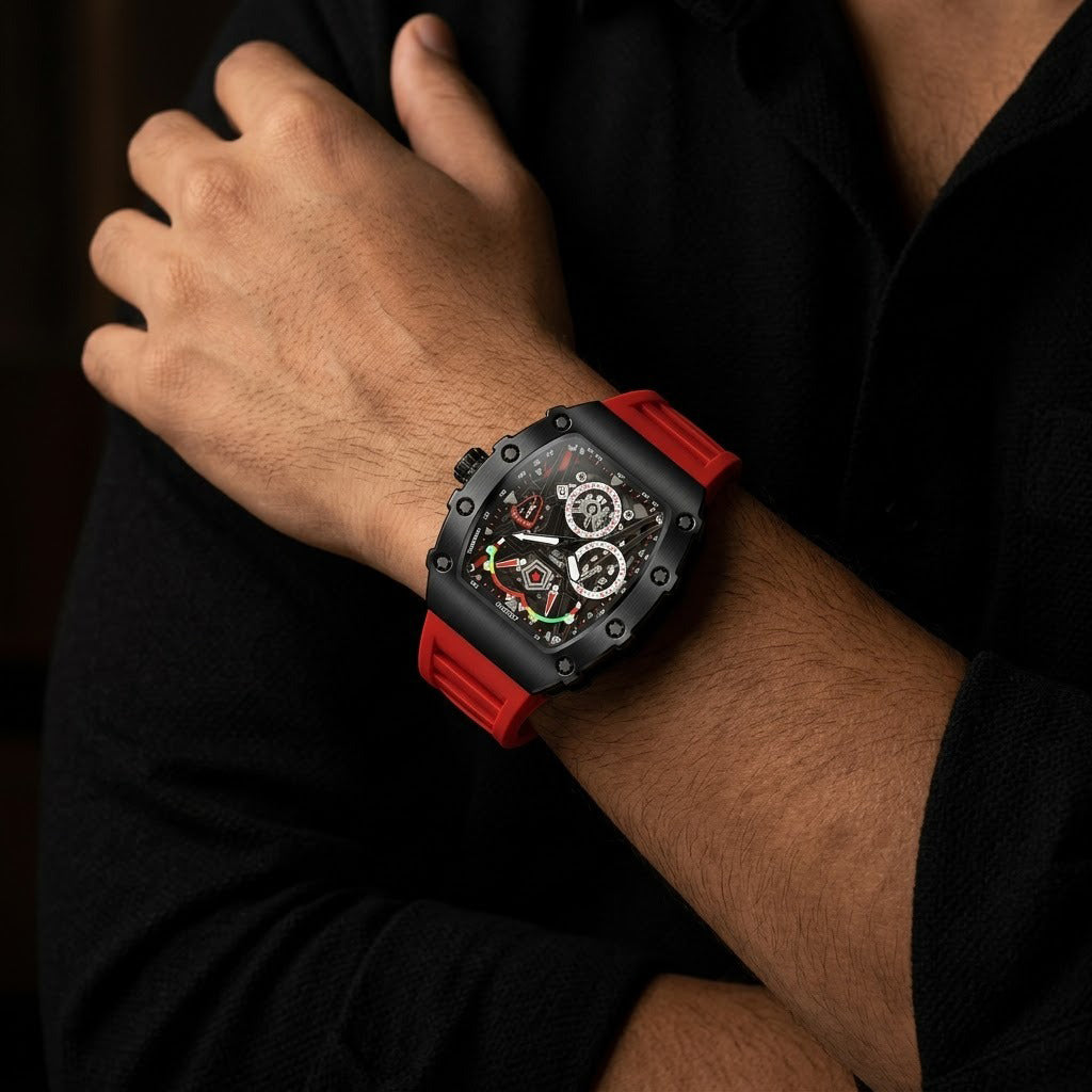 Chrono Style Men’s Sports Watch – Red & Black